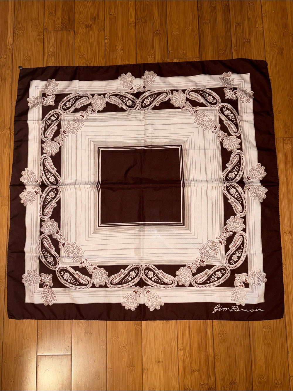 Gim Renoir Brown & White Paisley Square Scarf 30.5” X 30.5” Inches